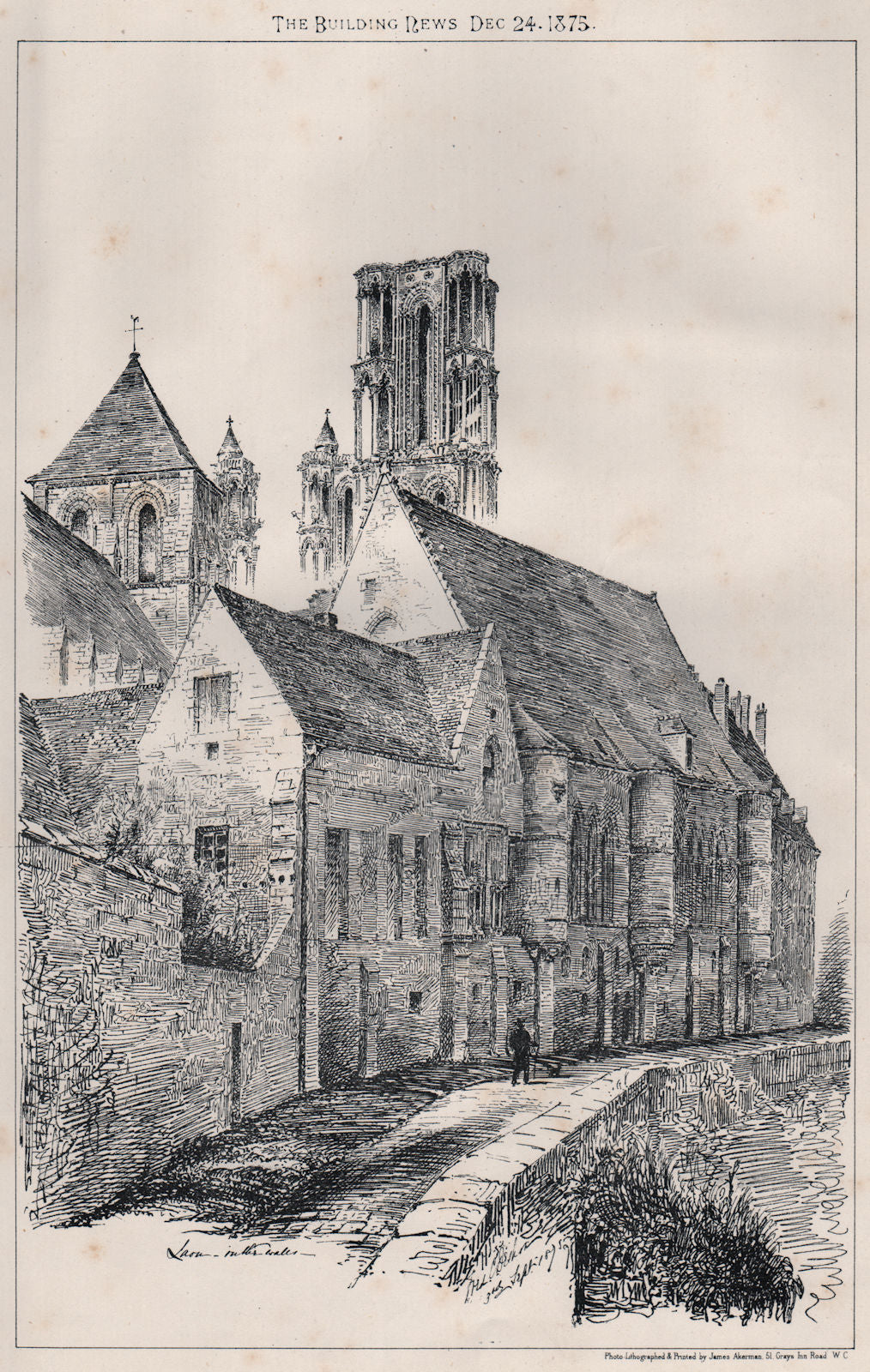 Laon - in the walls. Aisne 1875 old antique vintage print picture